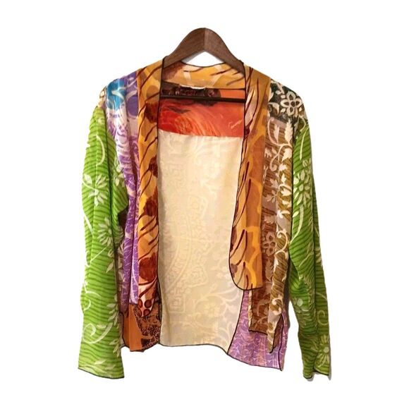 Sterling Jackets & Blazers - Vtg Sterling Styles  Artsilk One Size Jacket Kimono Open Multicolor Waist Length